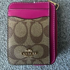 Coach Zip Card Case Fuchsia and Coach Print